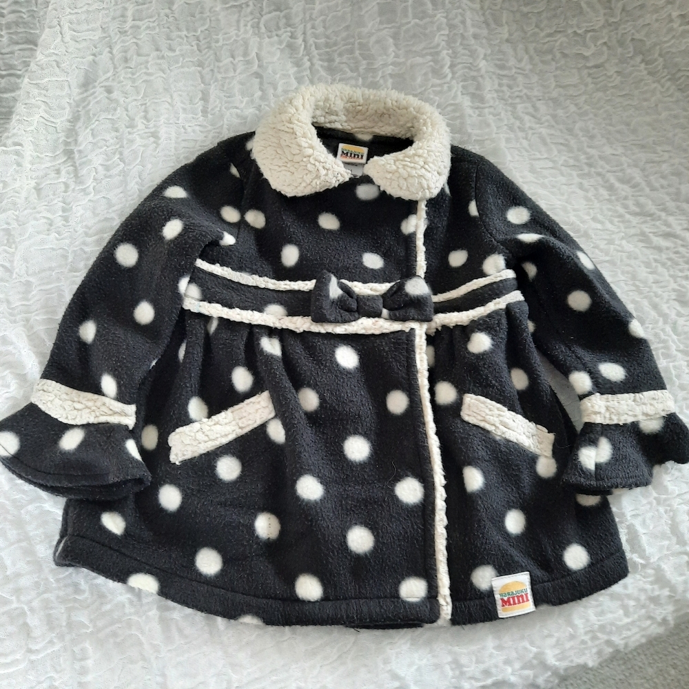 HARAJUKU MINI 🩷2T Mini Black And White Polka Dot Fleece Coat